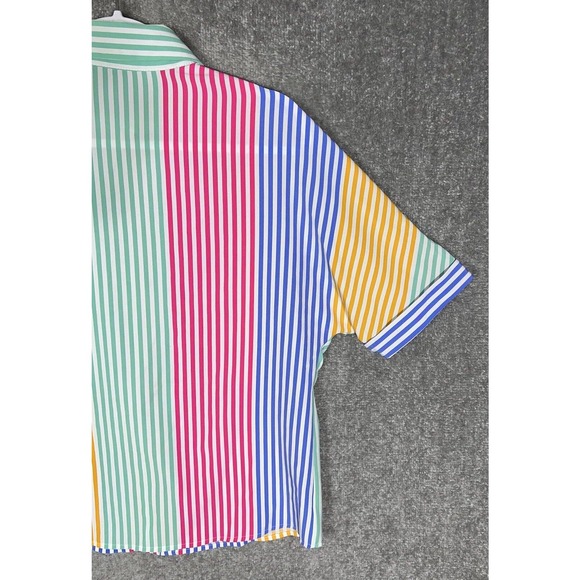 Greathe Short Sleeve Cuffed Striped Button Up Shirt Top Womens Size Medium - Picture 7 of 10
